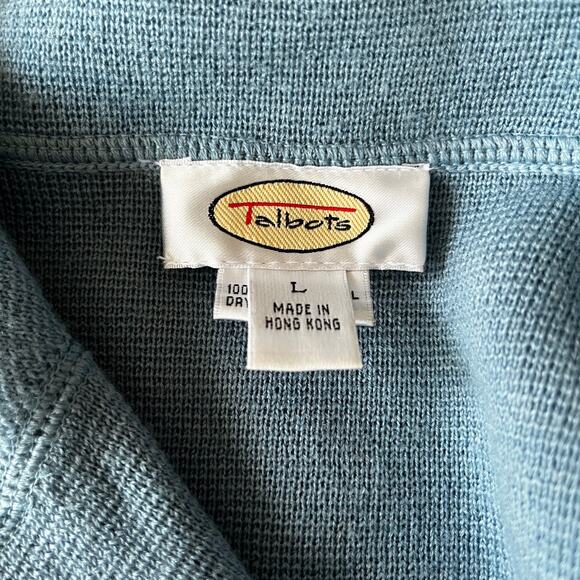 Vintage 90s Baby Blue Merino Wool Polo Cardigan Sweater Size Large - Picture 4 of 7